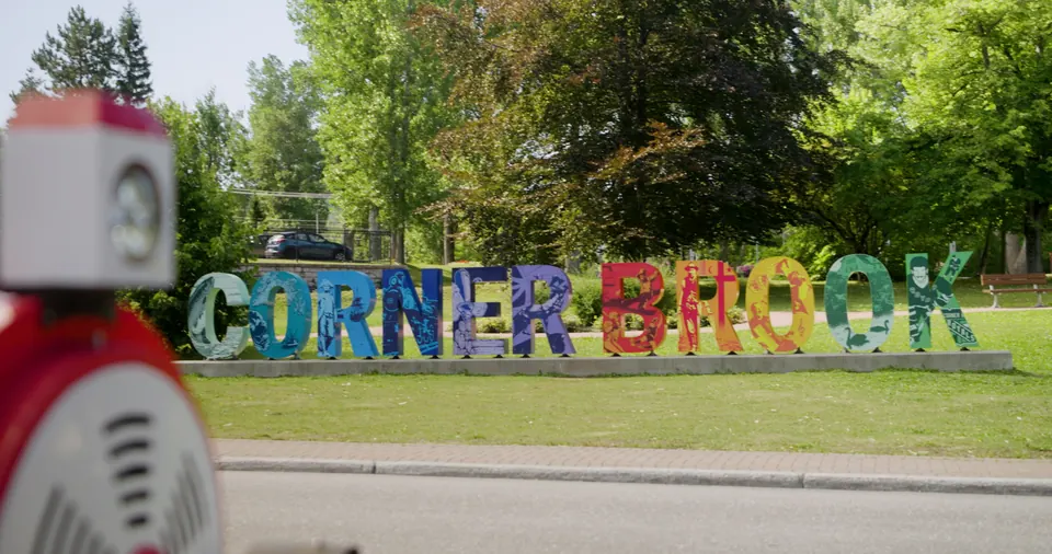 Colorful Corner Brook landmark sign in the park