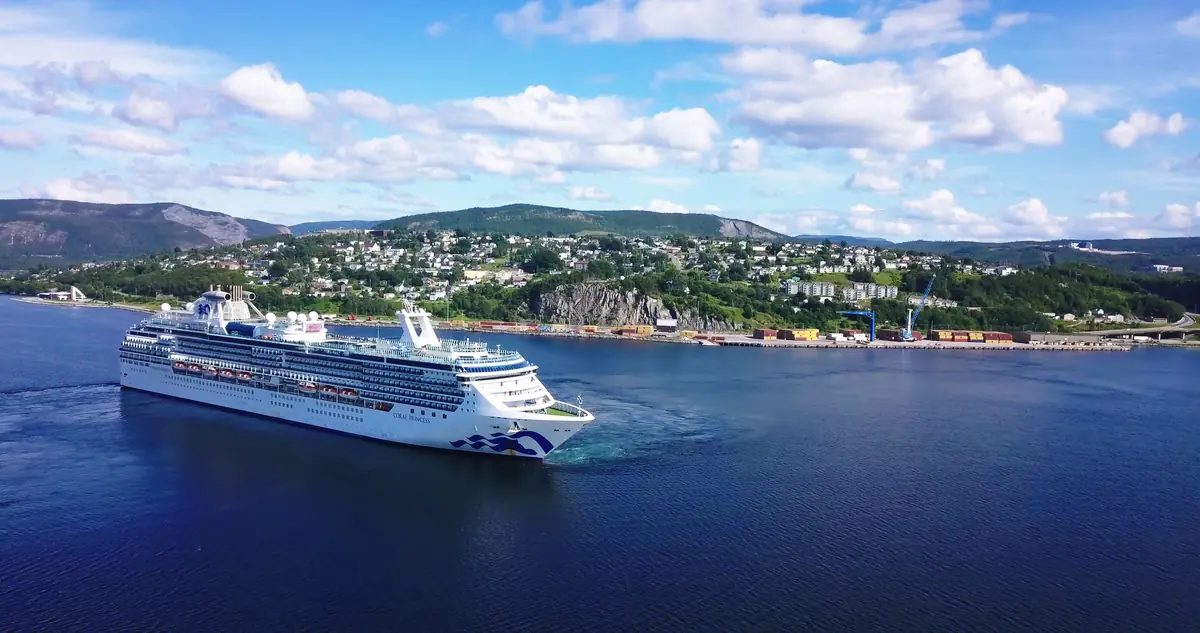 Cruise ship approaching the Port of Corner Brook on a sunny day