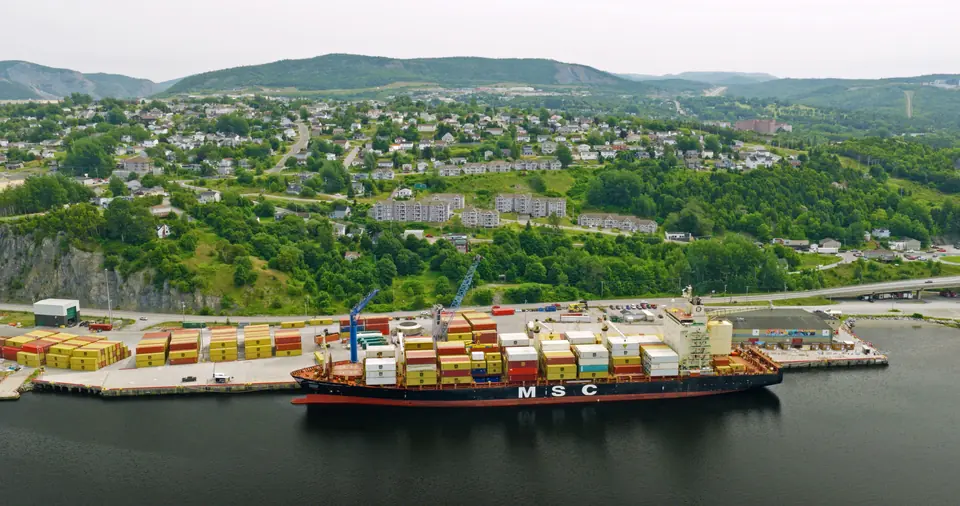 MSC container vessel docked at the Port of Corner Brook terminal